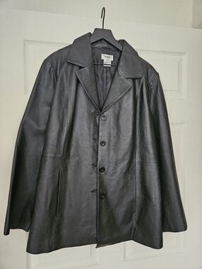 Black Leather Button-Front Woman's Jacket